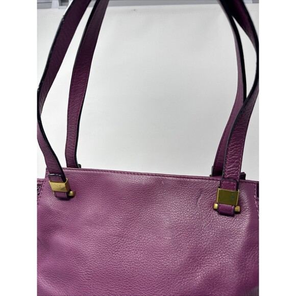 ELLIOTT LUCCA Purple Plum Lazer Pattern Cut Leather Carryall Tote Large - Picture 10 of 13